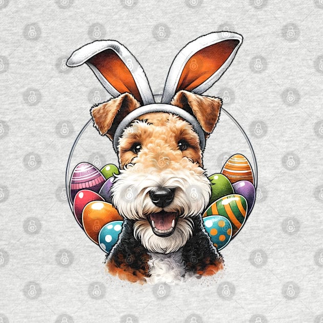 Wire Fox Terrier with Bunny Ears Celebrates Easter Festivities by ArtRUs